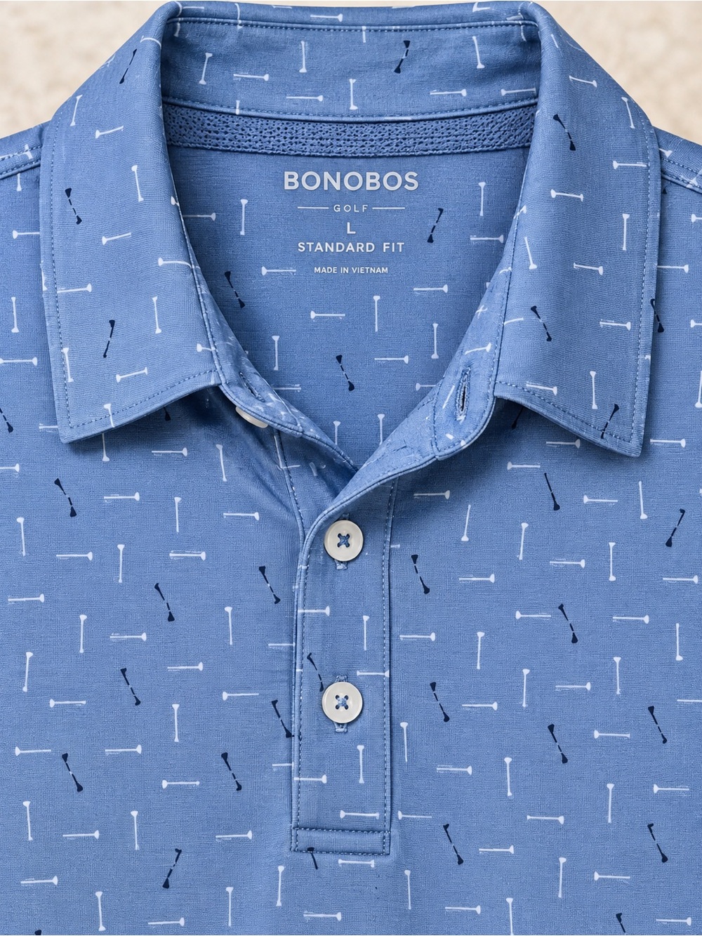 Bonobos Golf Performance Polo Men’s L Blue Golf Club Print Standard Fit #910